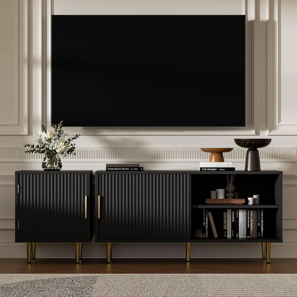 Black 65 Inch Television Stand Entertainment Center